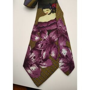 Vintage 80's AZIA Collection Mens Silk Necktie Large Purple Nagel Style Women
